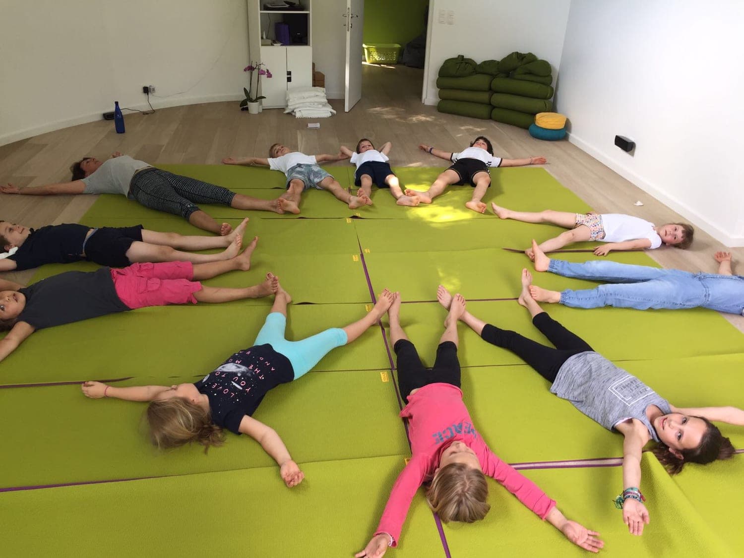 A group yoga and relaxation class led by Annabelle Leray